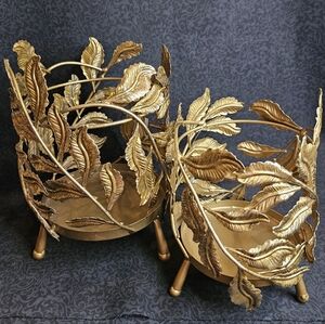 NWT Sullivan Golden Leaf Pillar Holder Set of 2